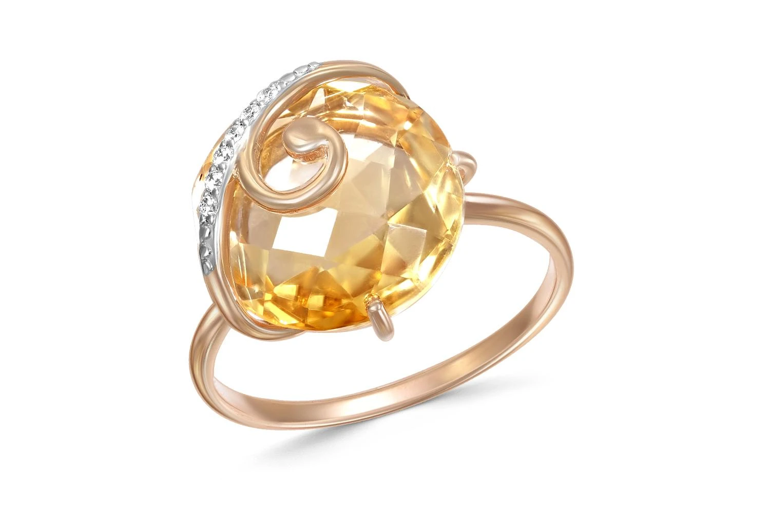 Кольцо из красного золота с цитрином и 6 фианитами