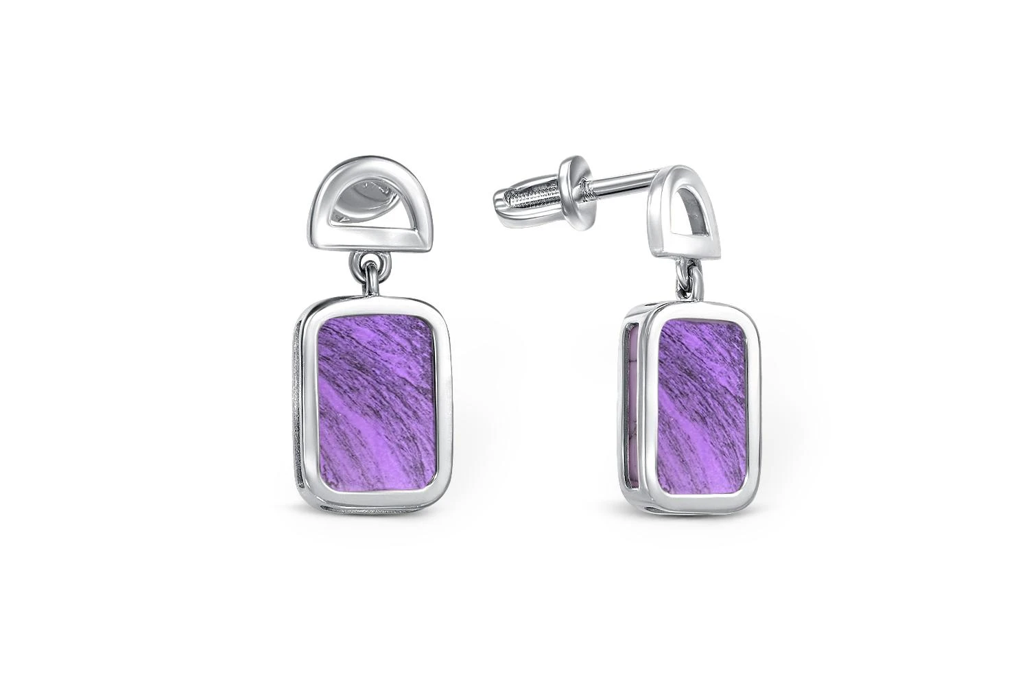 Серьги-пусеты Прямоугольники из белого золота с бирюзой