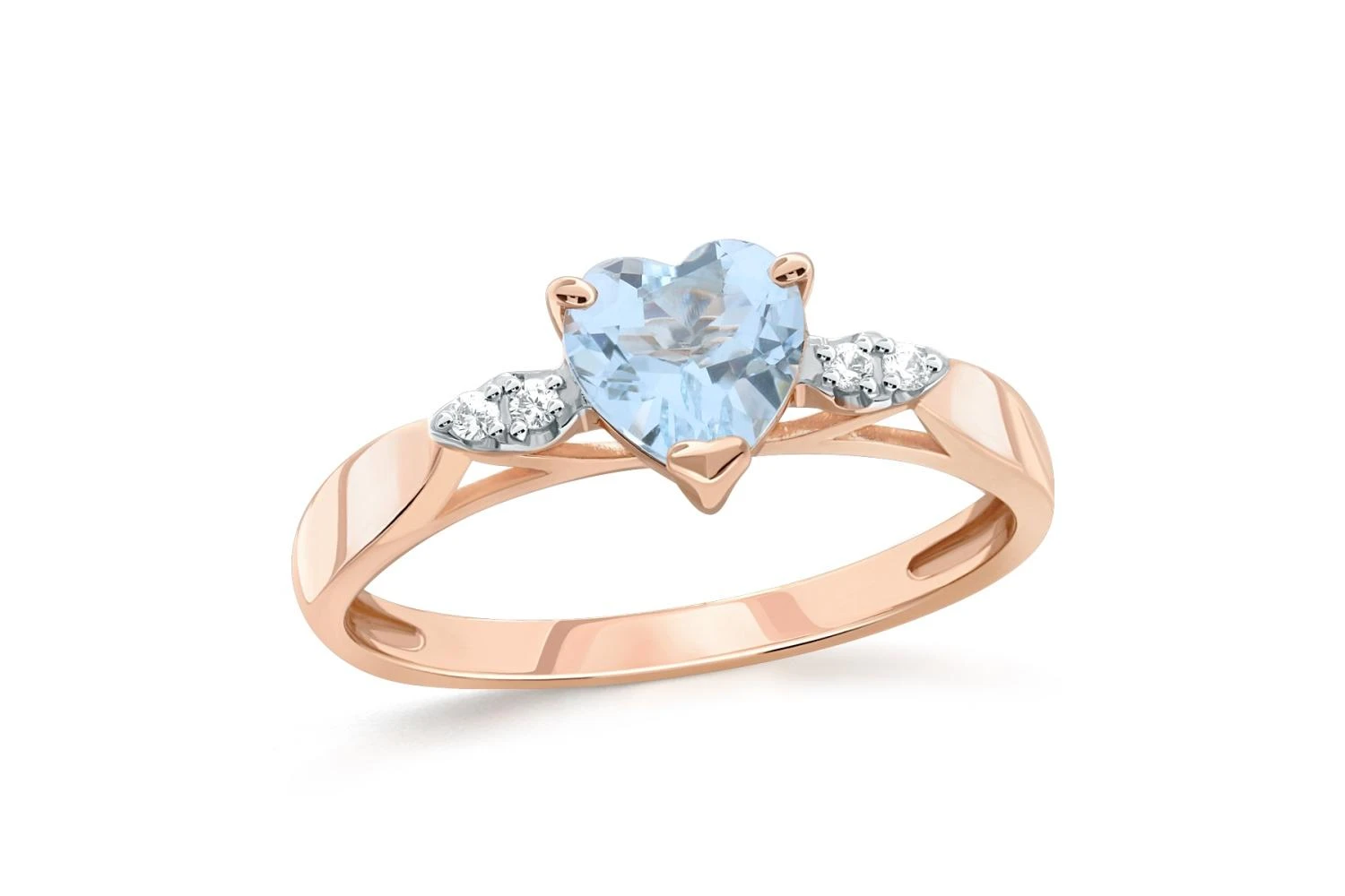 Кольцо Сердце из красного золота с топазом sky и 4 фианитами