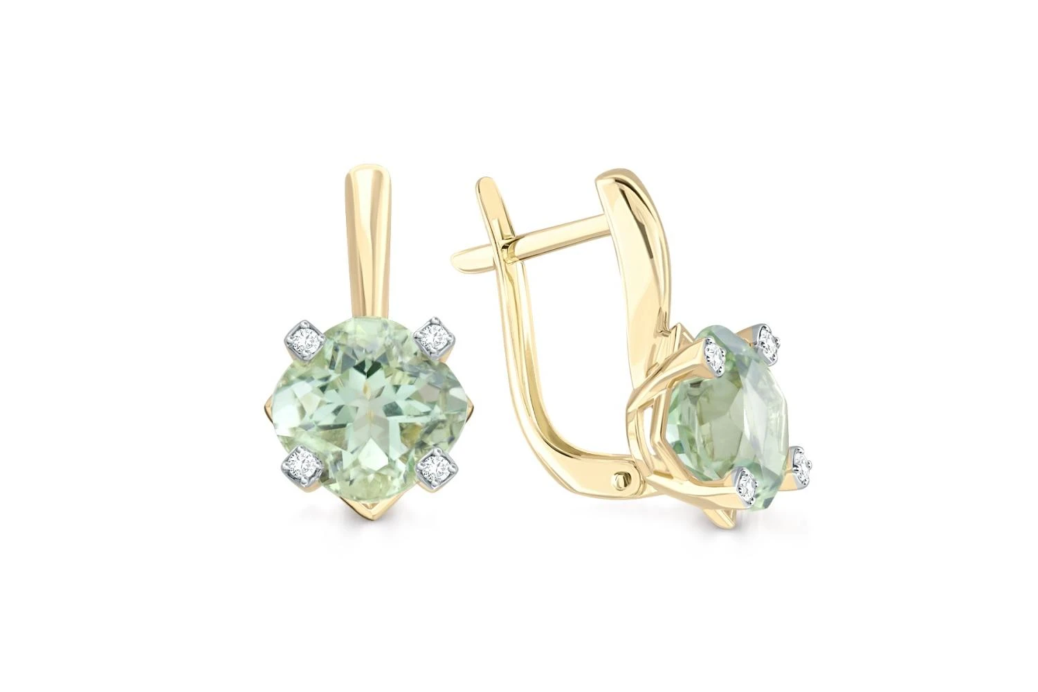 Серьги из жёлтого золота с 2 аметистами и 8 фианитами