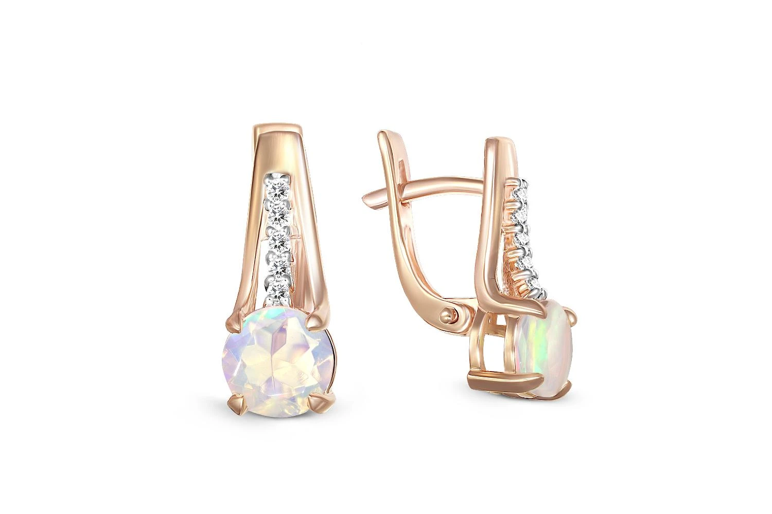 Серьги из красного золота с 2 опалами и 10 фианитами