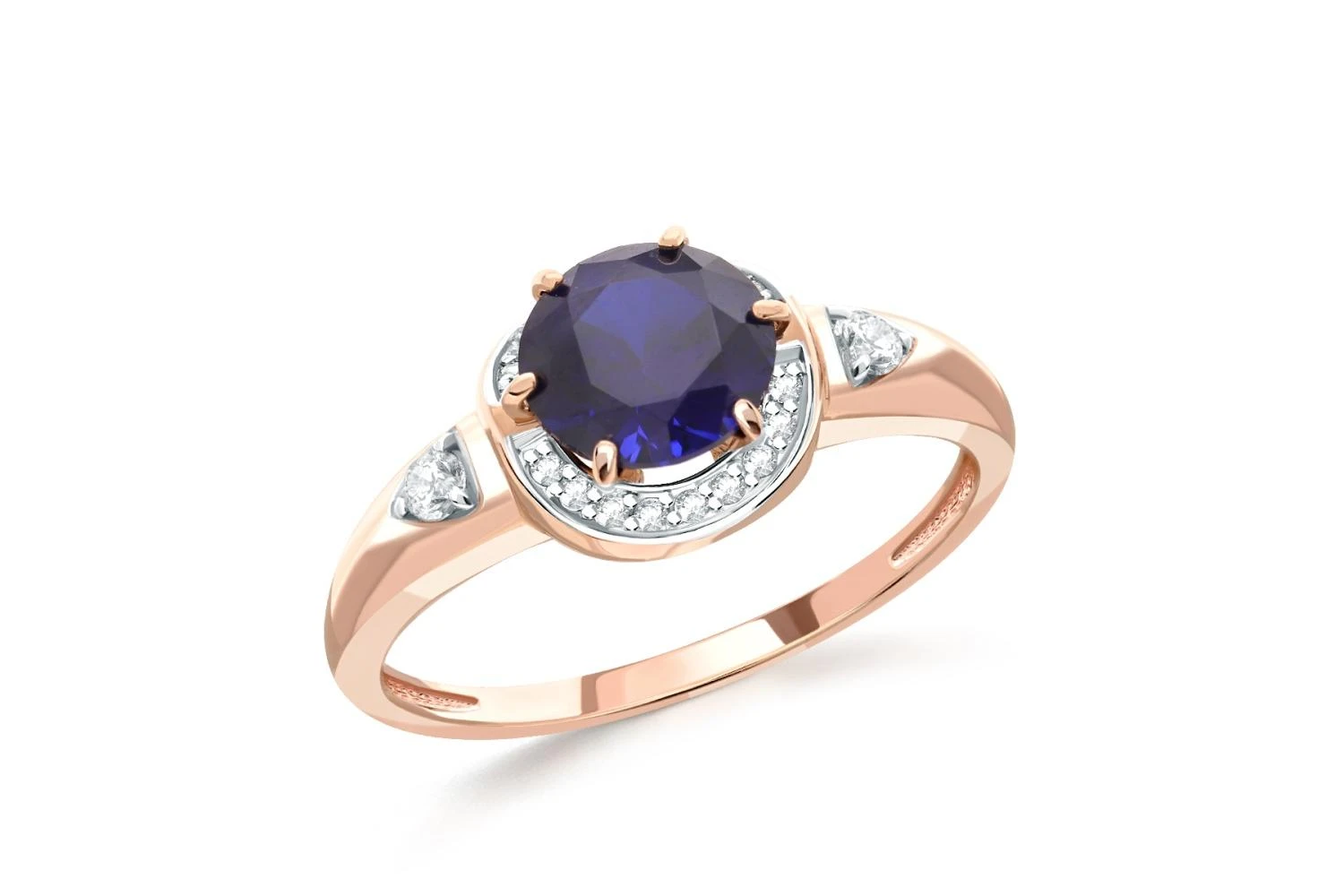 Кольцо из красного золота с корундом и 20 фианитами