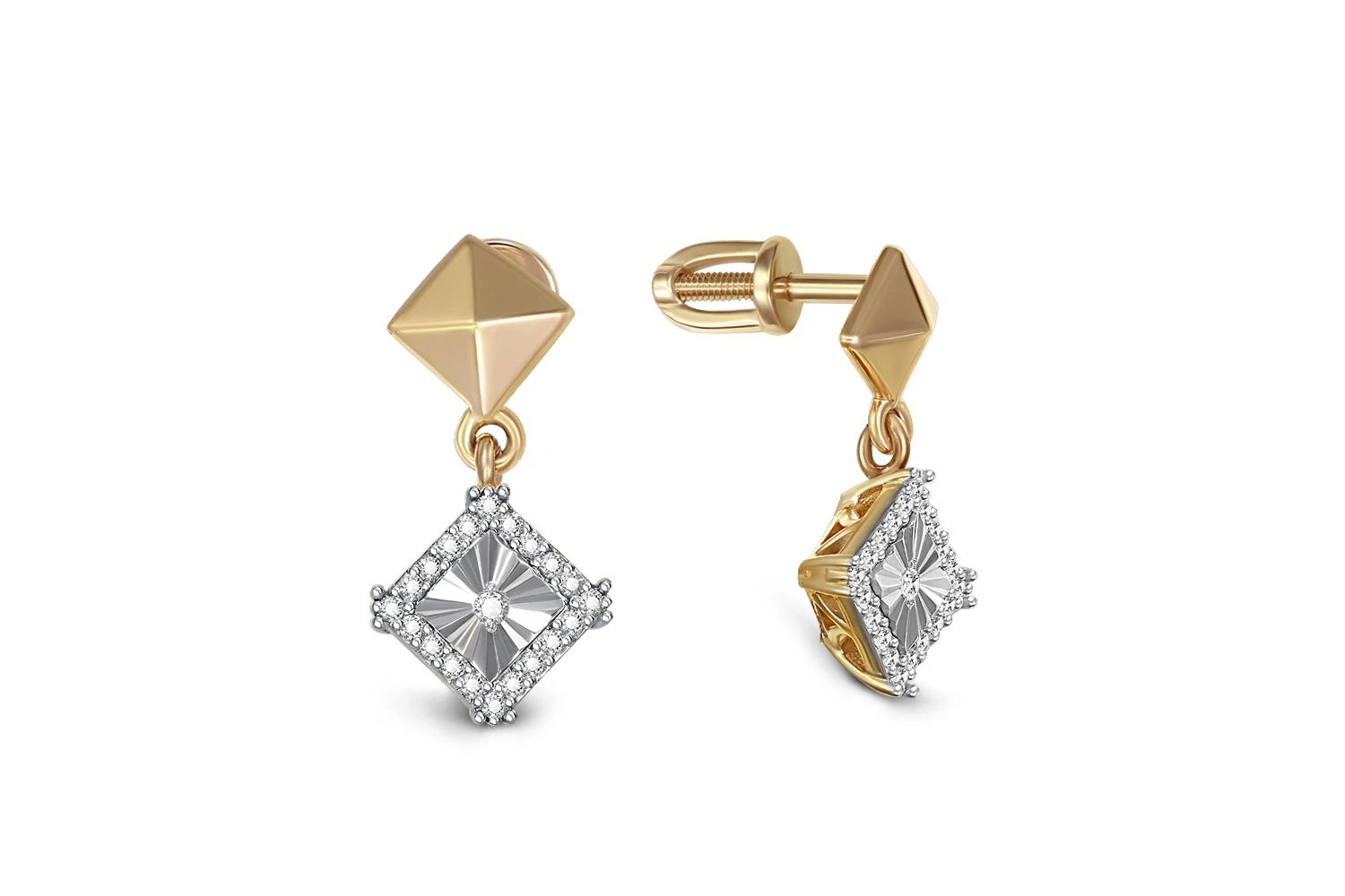 Серьги-пусеты Квадраты из жёлтого золота с 42 бриллиантами