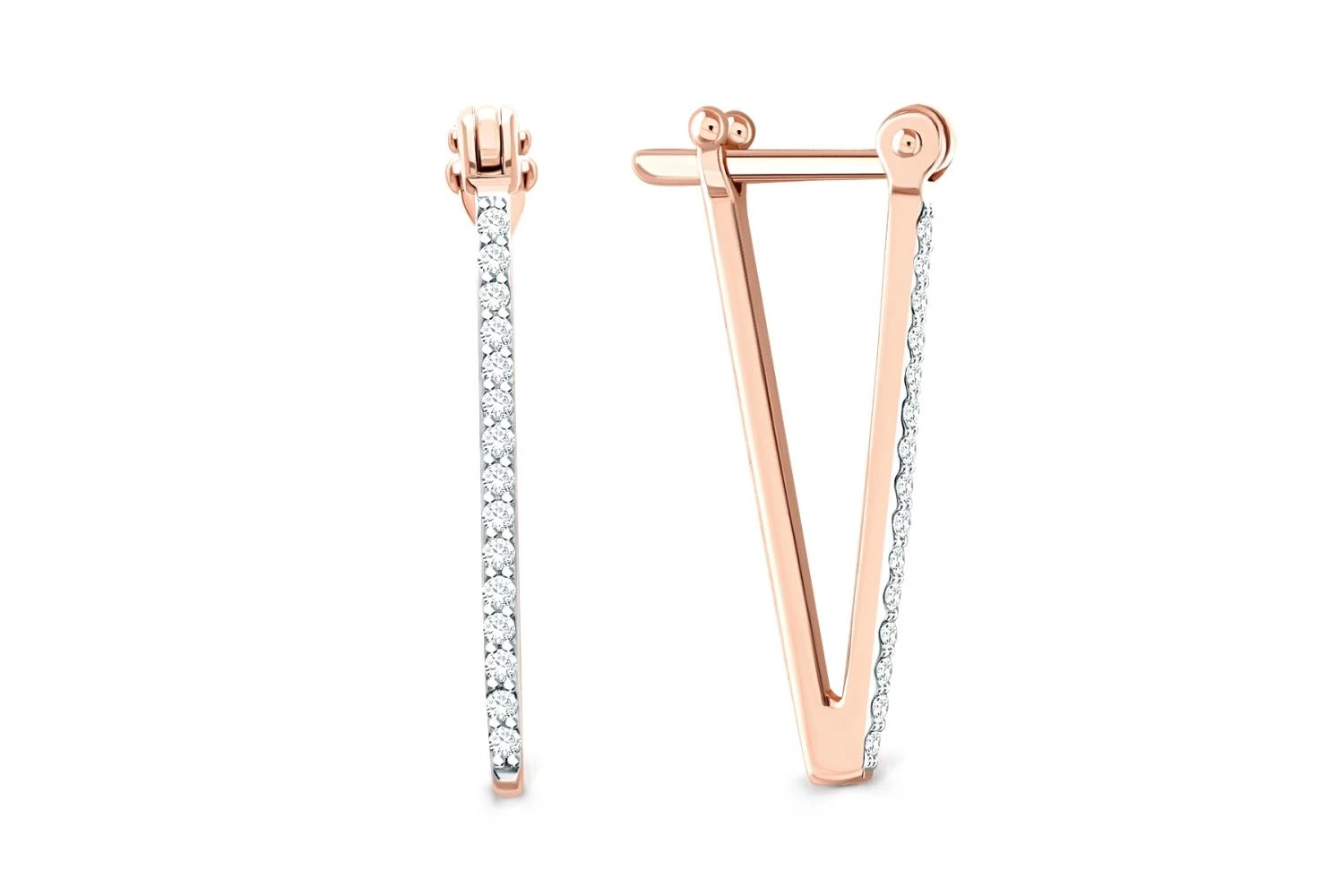 Серьги Треугольники из красного золота с 30 фианитами