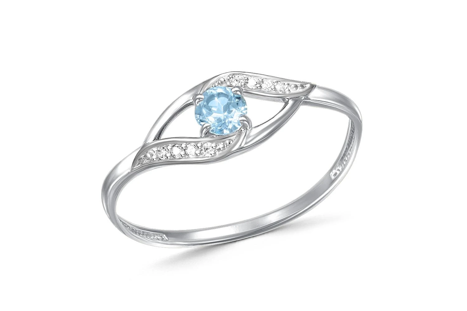 Кольцо из белого золота с топазом swiss и 8 фианитами