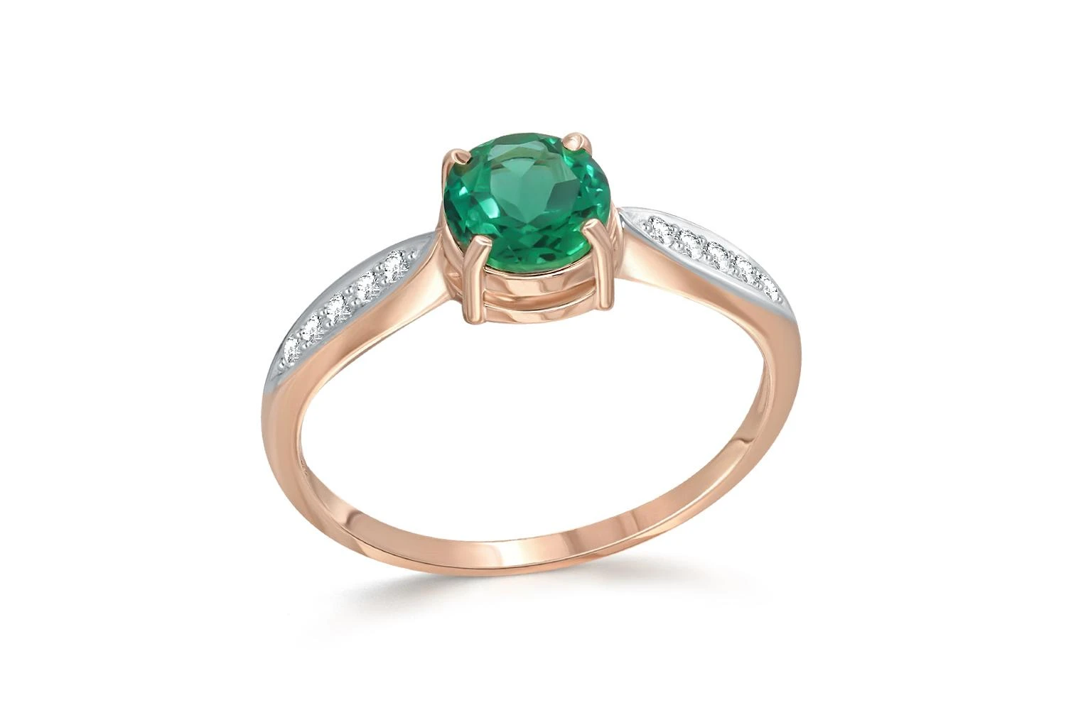 Кольцо из красного золота с изумрудом и 10 фианитами
