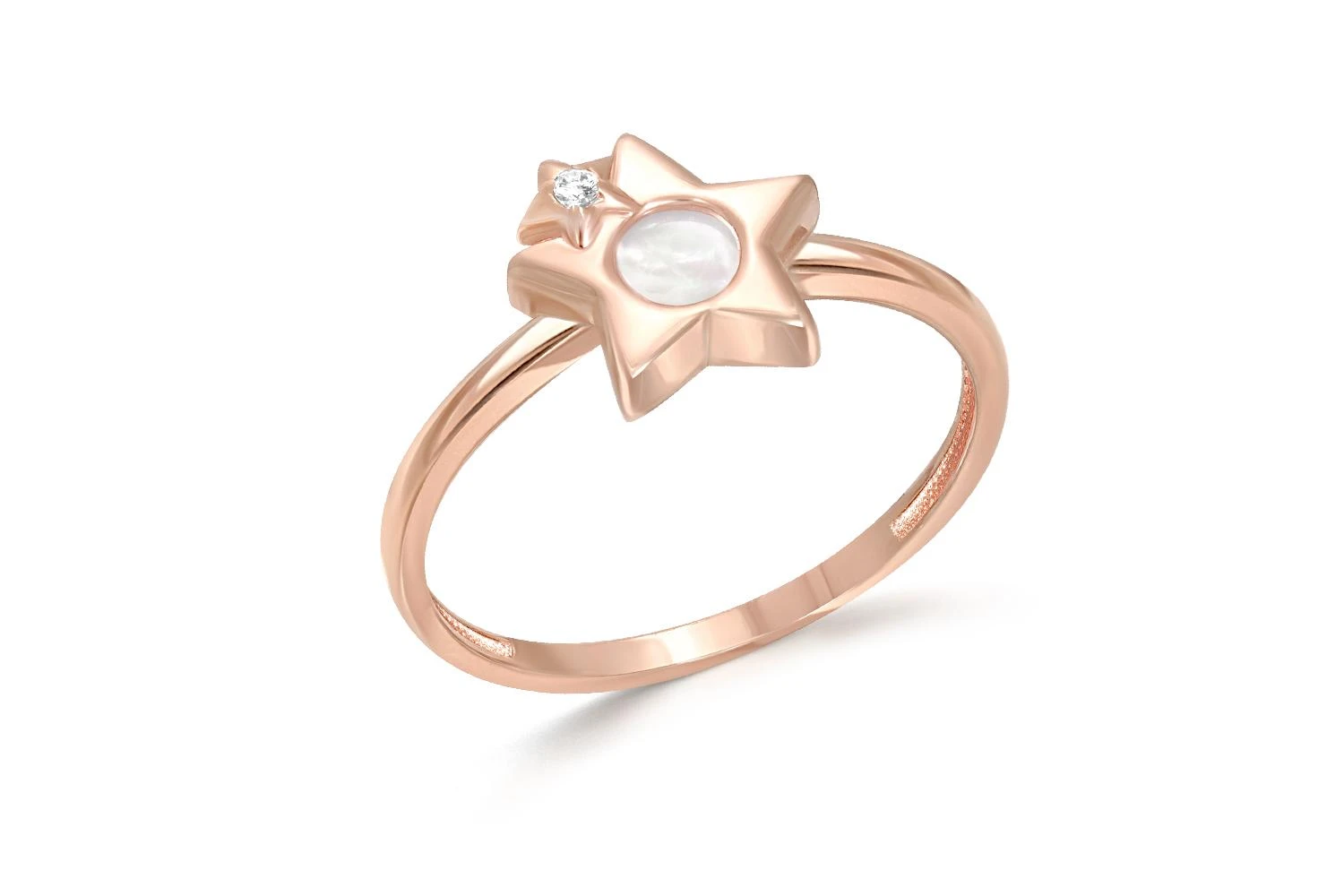 Детское кольцо Звезда из красного золота с перламутром и фианитом