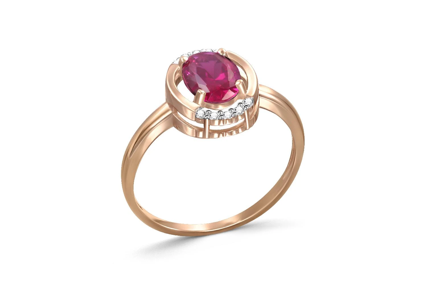 Кольцо из красного золота с рубином и 10 бриллиантами