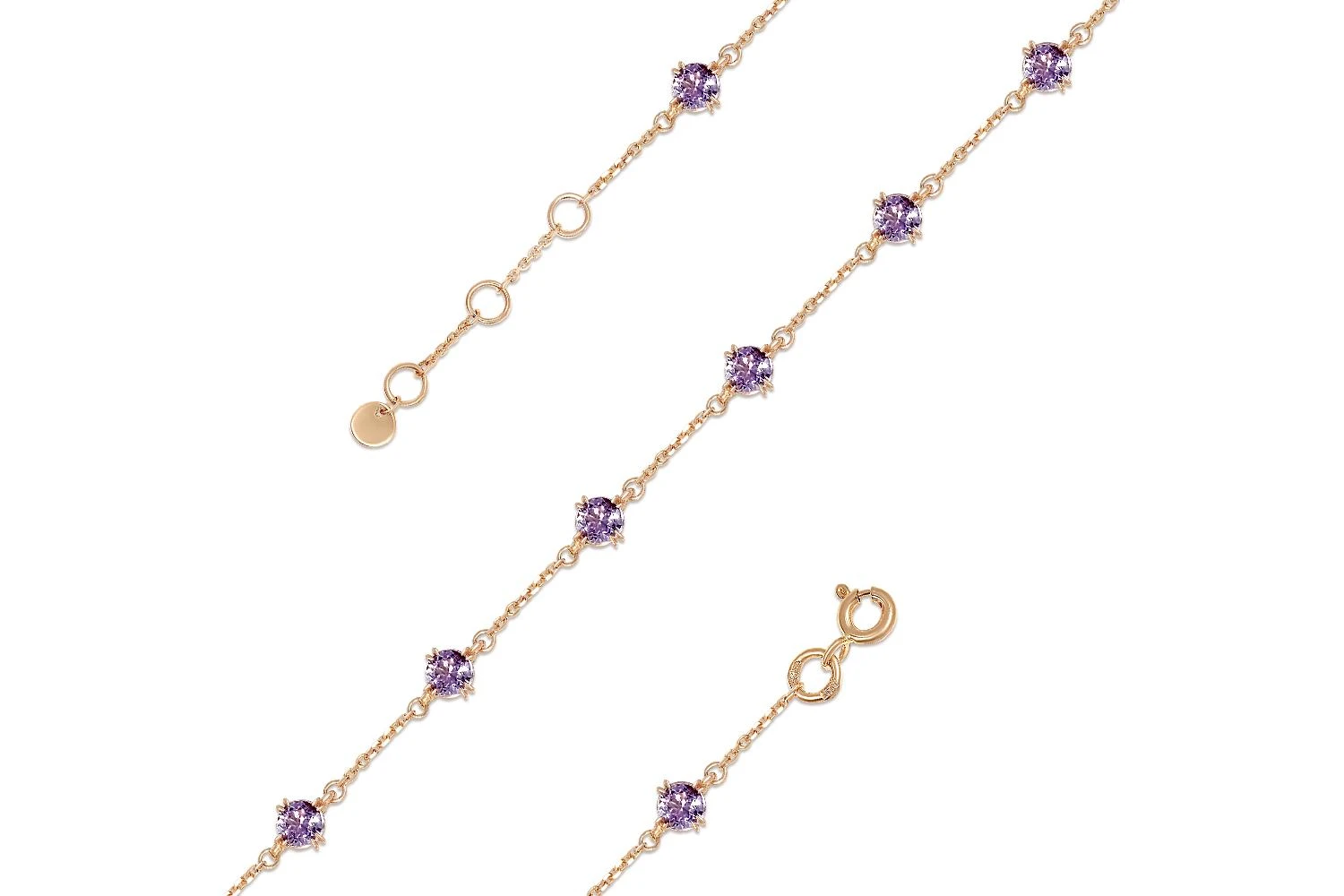 Браслет из красного золота с 8 аметистами