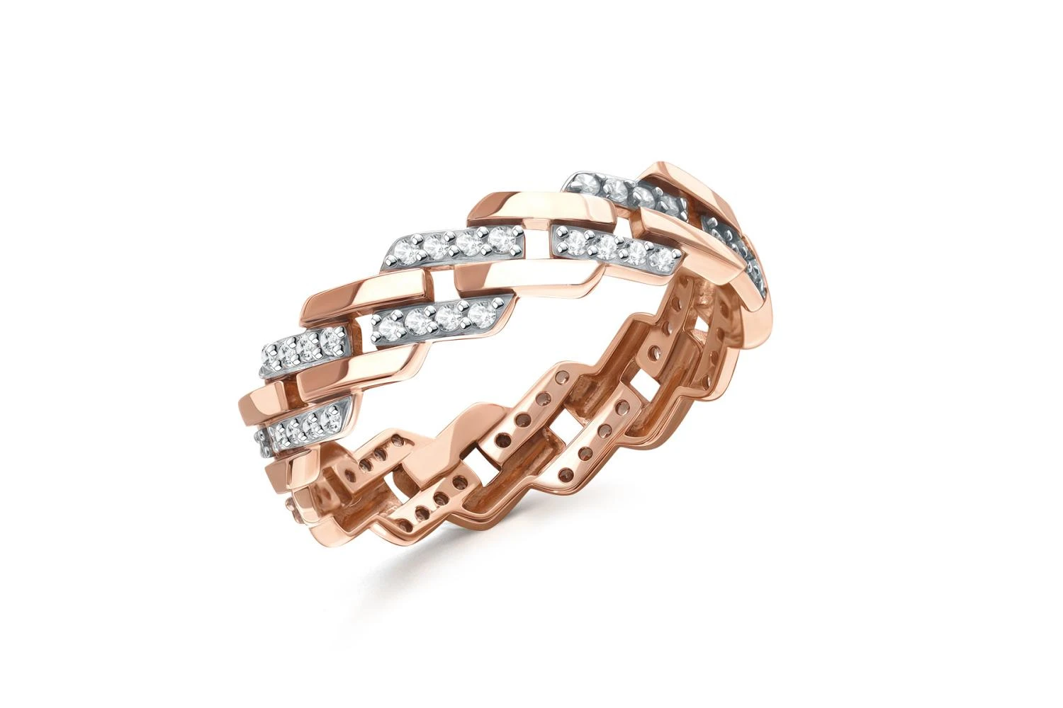 Кольцо Дорожка из красного золота с 64 фианитами
