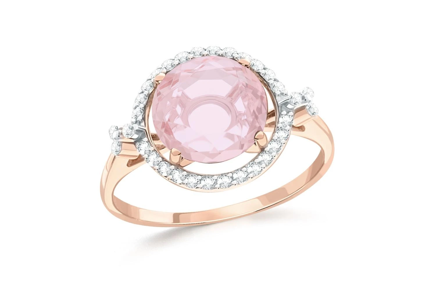 Кольцо из красного золота с кварцем и 32 фианитами