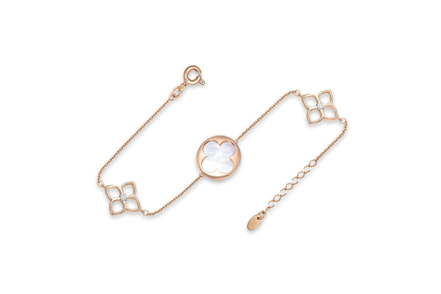 Браслет Клевер из красного золота с перламутром и 2 фианитами
