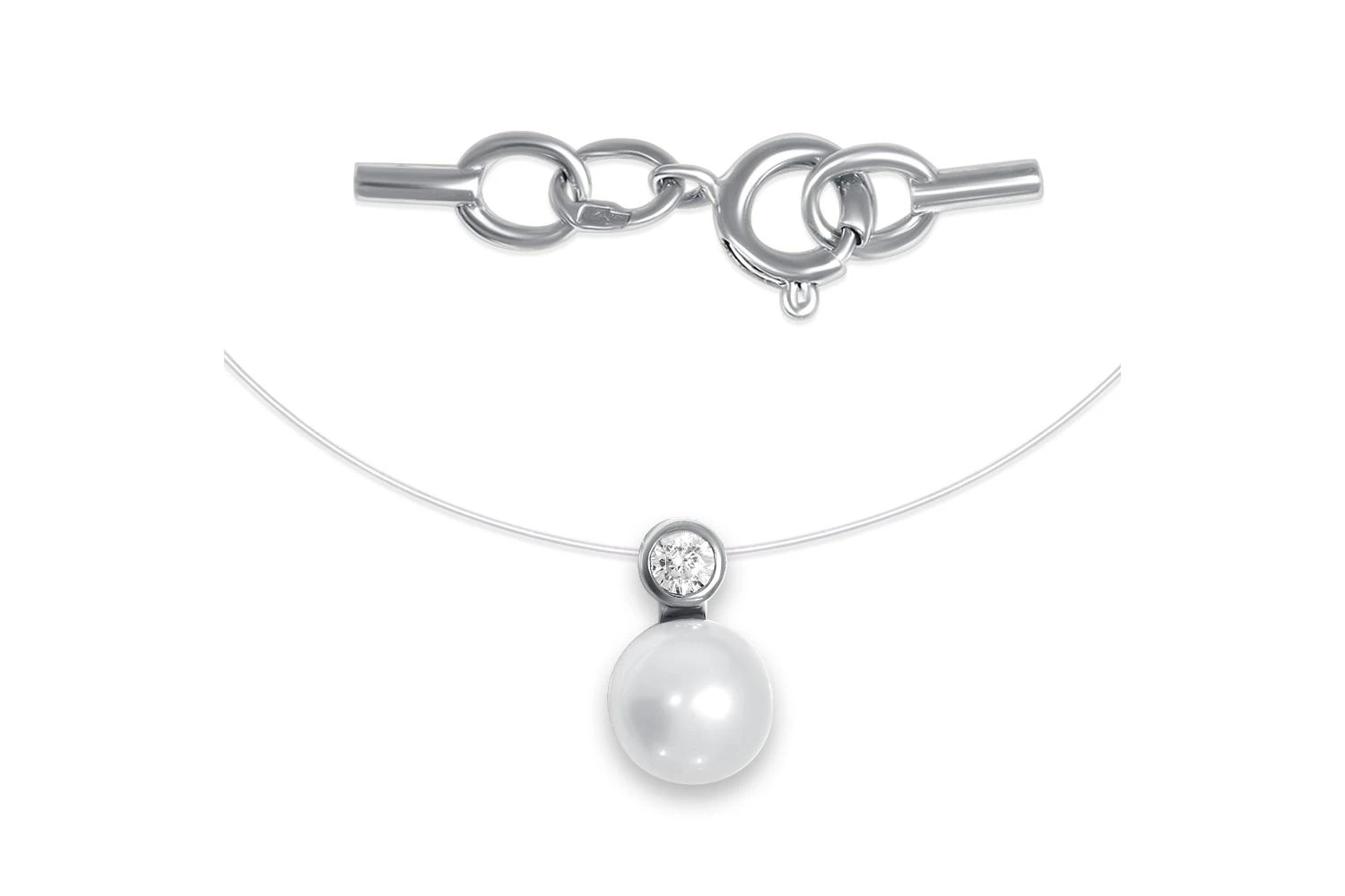 Колье из белого золота с жемчугом и фианитом