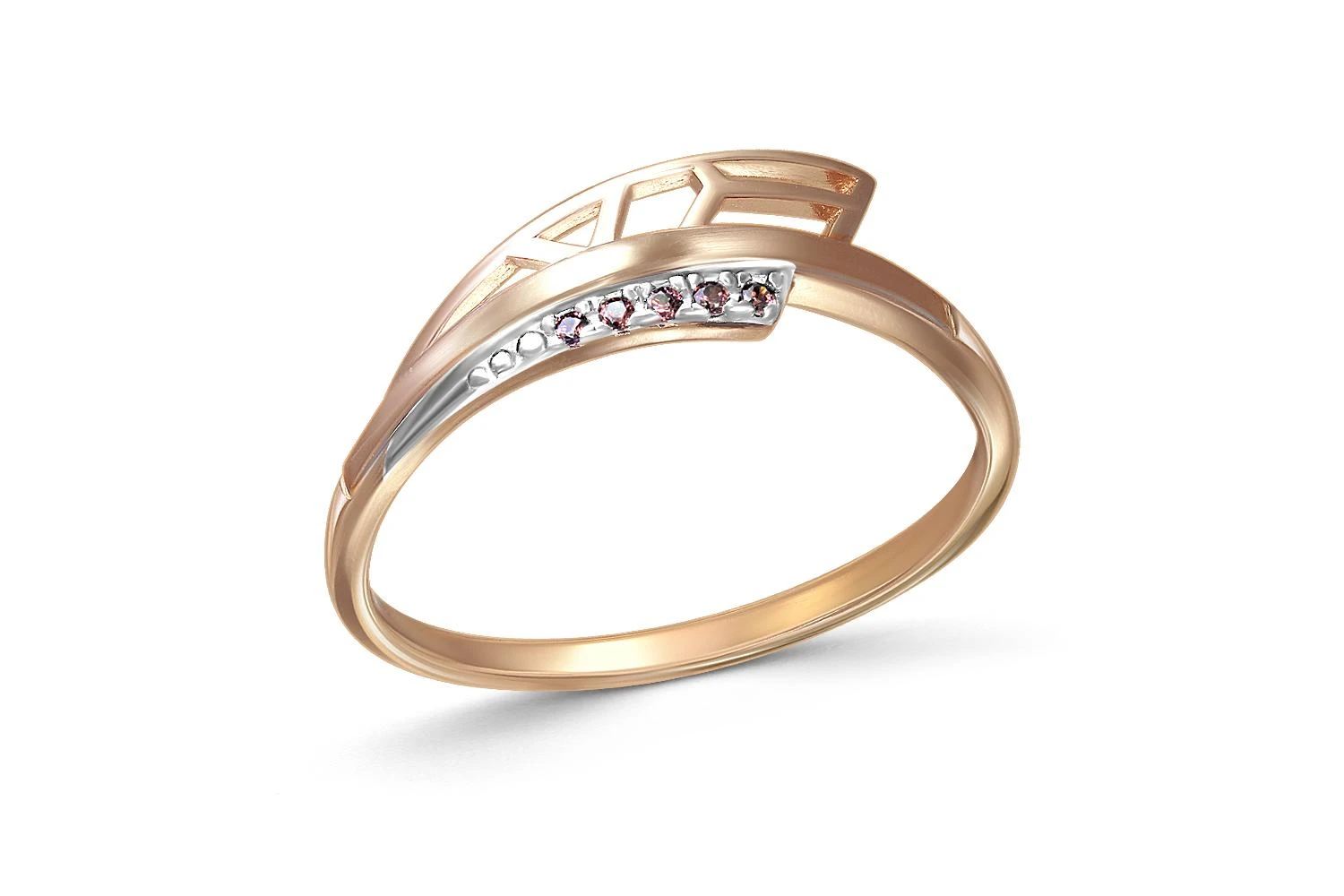 Кольцо из красного золота с 5 фианитами