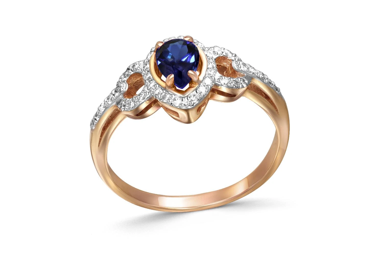 Кольцо из красного золота с сапфиром и 39 бриллиантами