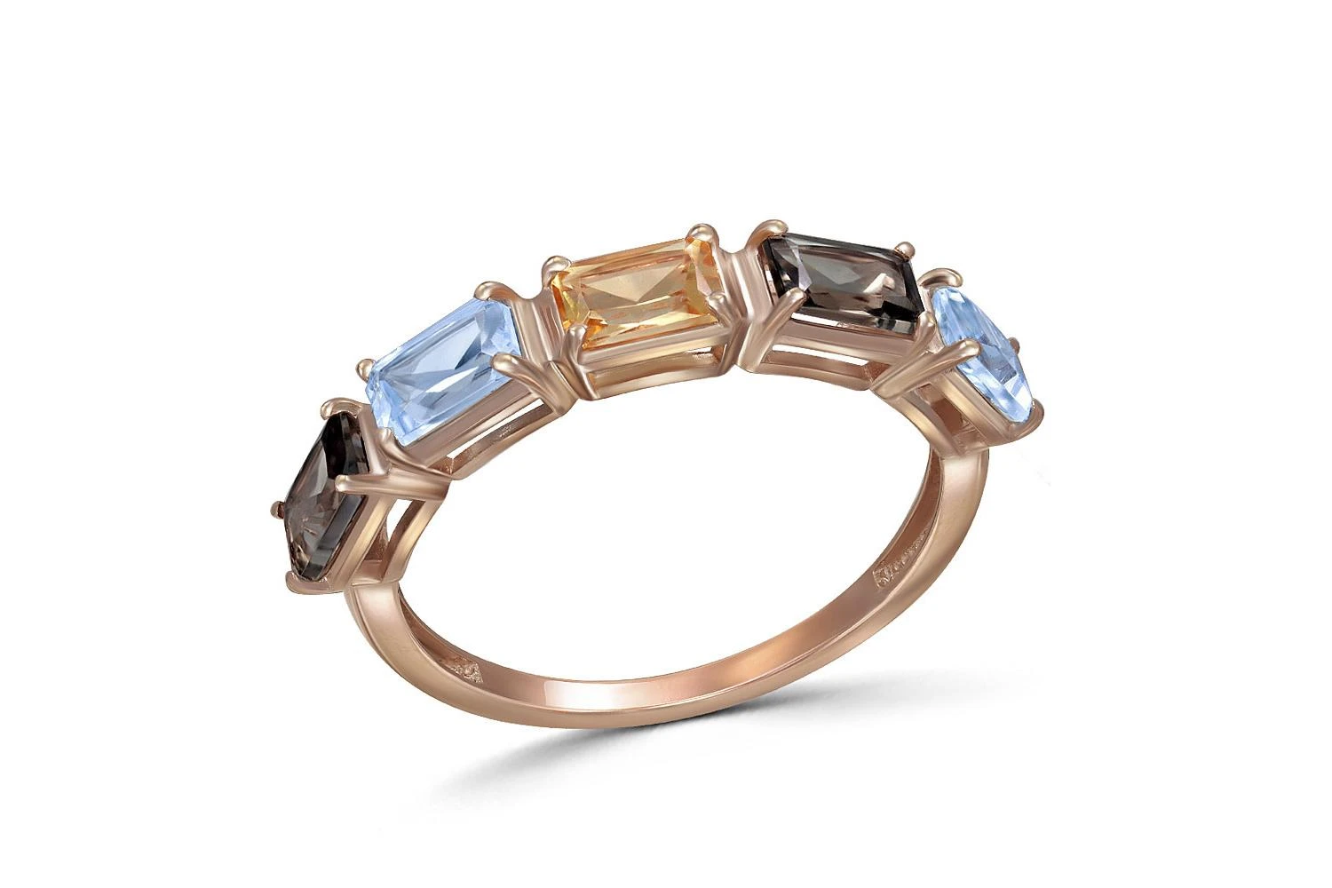 Кольцо Дорожка из красного золота с раухтопазами, топазами sky и цитрином