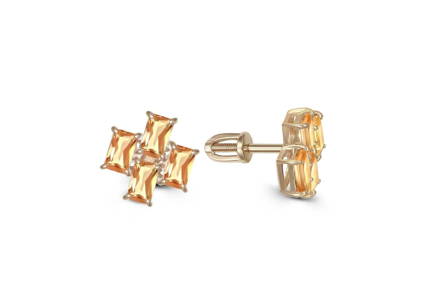 Серьги-пусеты из жёлтого золота с 8 цитринами