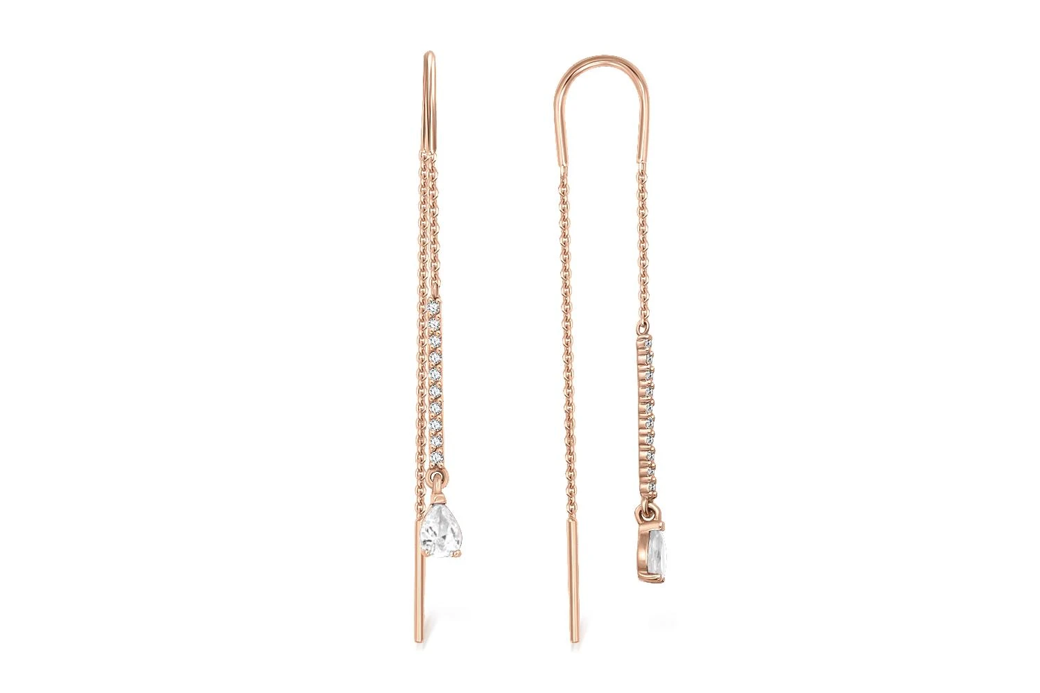Серьги-продёвки Дорожки из красного золота с 22 кристаллами swarovski