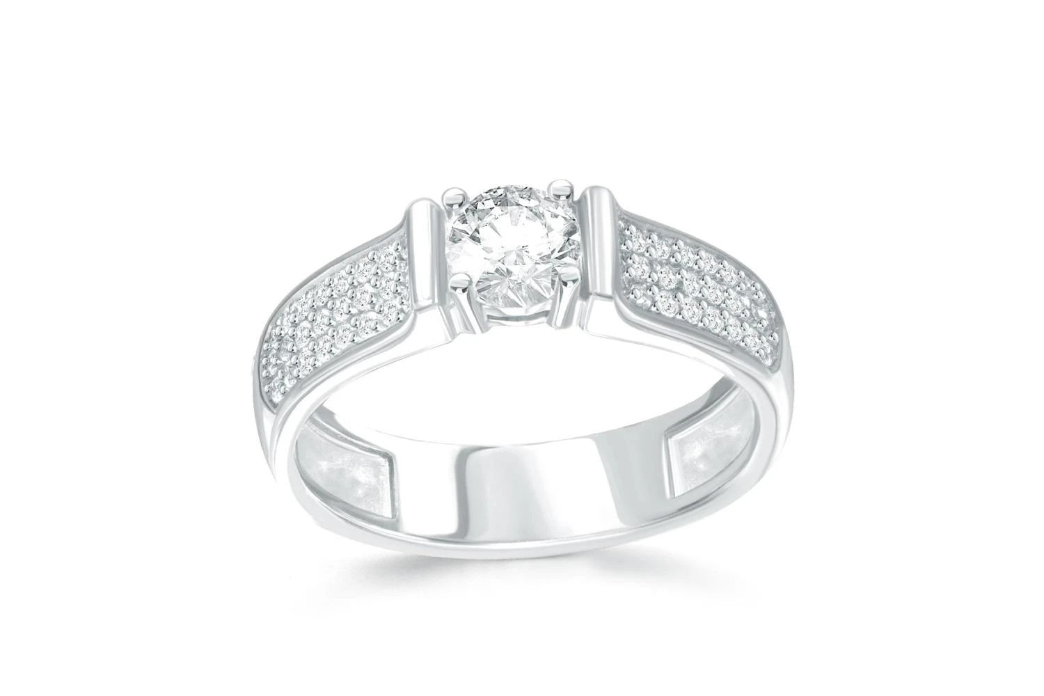 Кольцо из белого золота с кристаллом swarovski и 48 фианитами