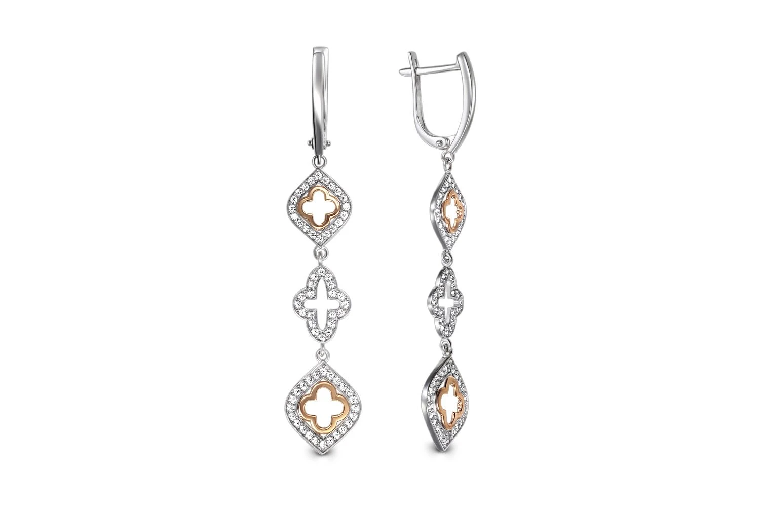 Серьги из белого золота с 128 фианитами