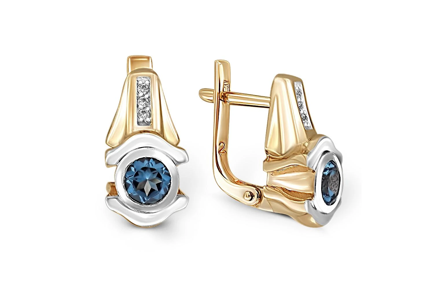 Серьги из жёлтого золота с 2 топазами лондон и 6 фианитами