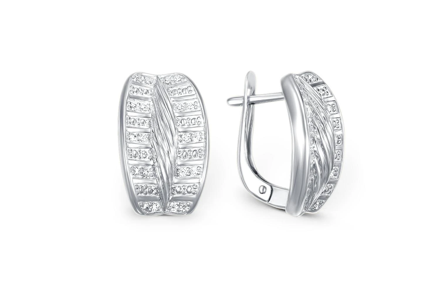 Серьги из белого золота с 40 фианитами