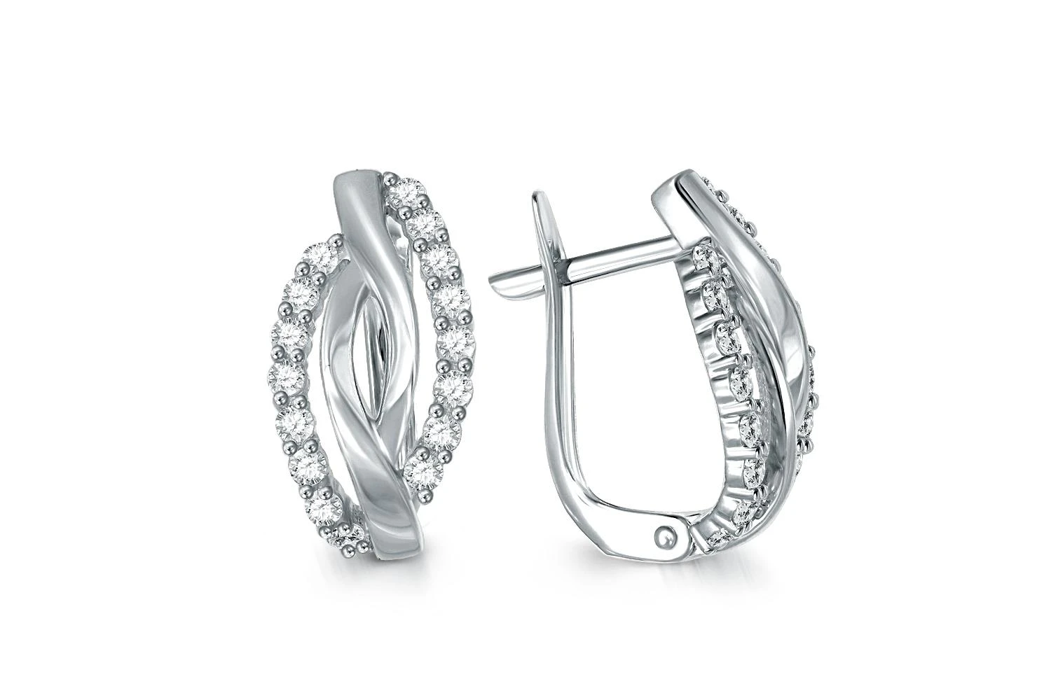 Серьги из белого золота с 32 фианитами