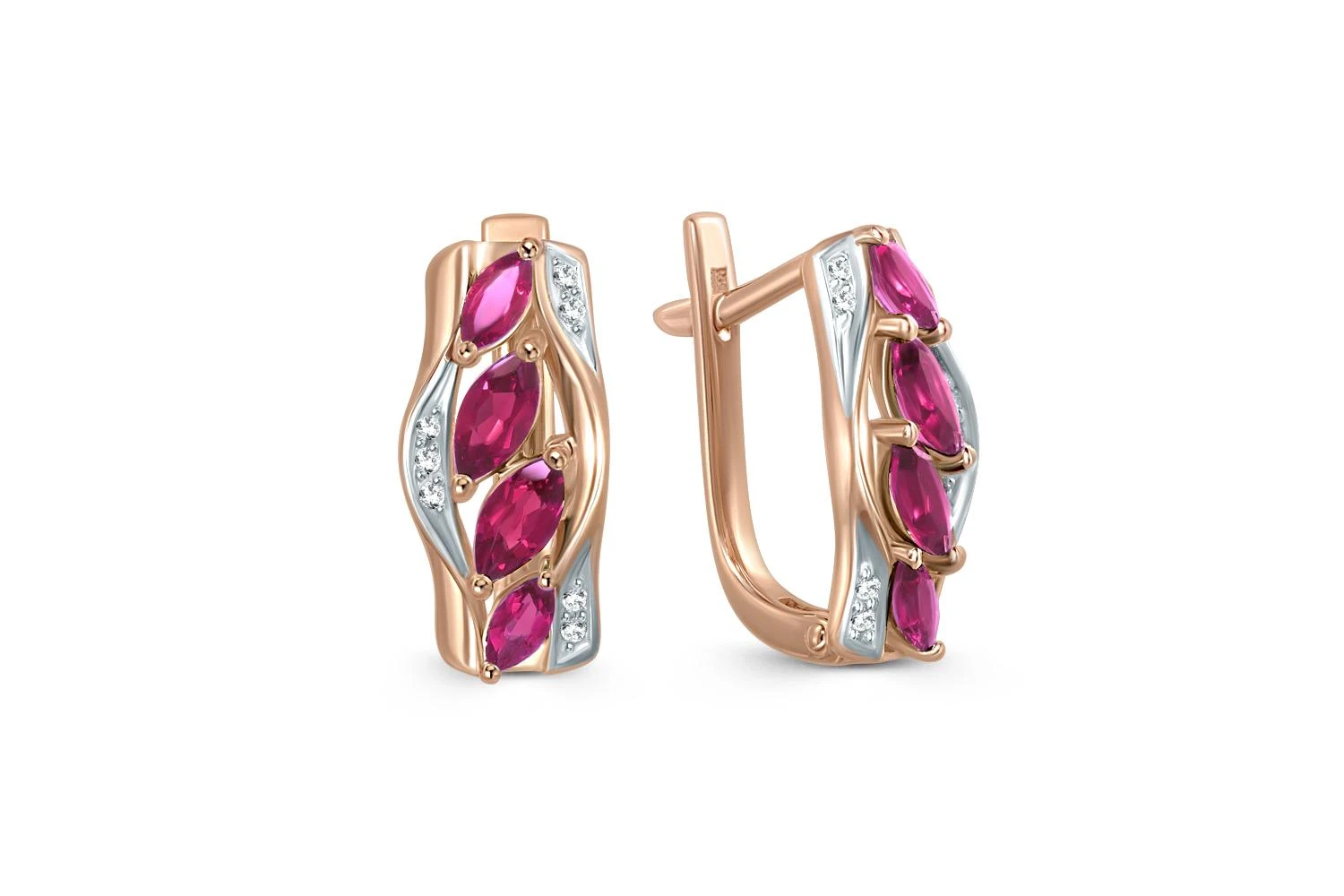 Серьги из красного золота с 8 корундами и 14 бриллиантами