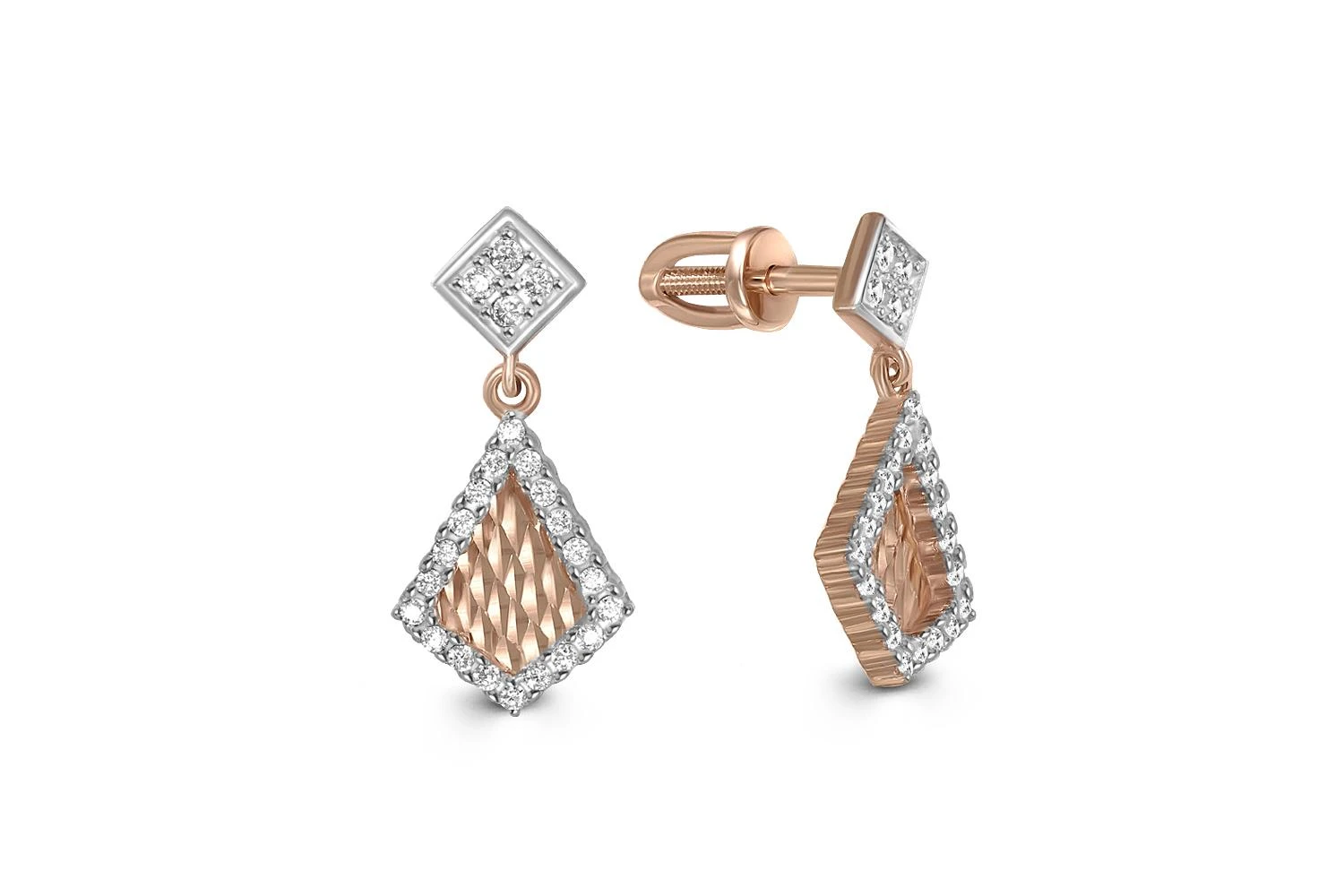 Серьги-пусеты из красного золота с 48 фианитами