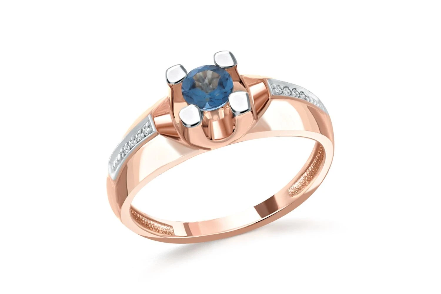 Кольцо из красного золота с топазом лондон и 8 фианитами