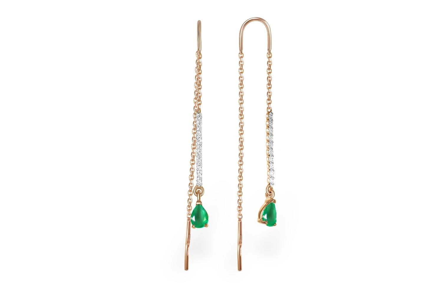 Серьги-продёвки Дорожки из красного золота с 2 агатами и 20 фианитами