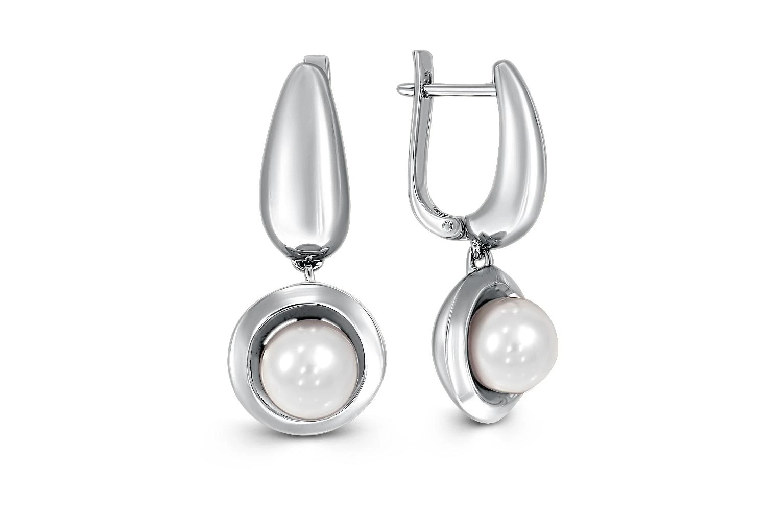 Серьги из белого золота с 2 жемчужинами