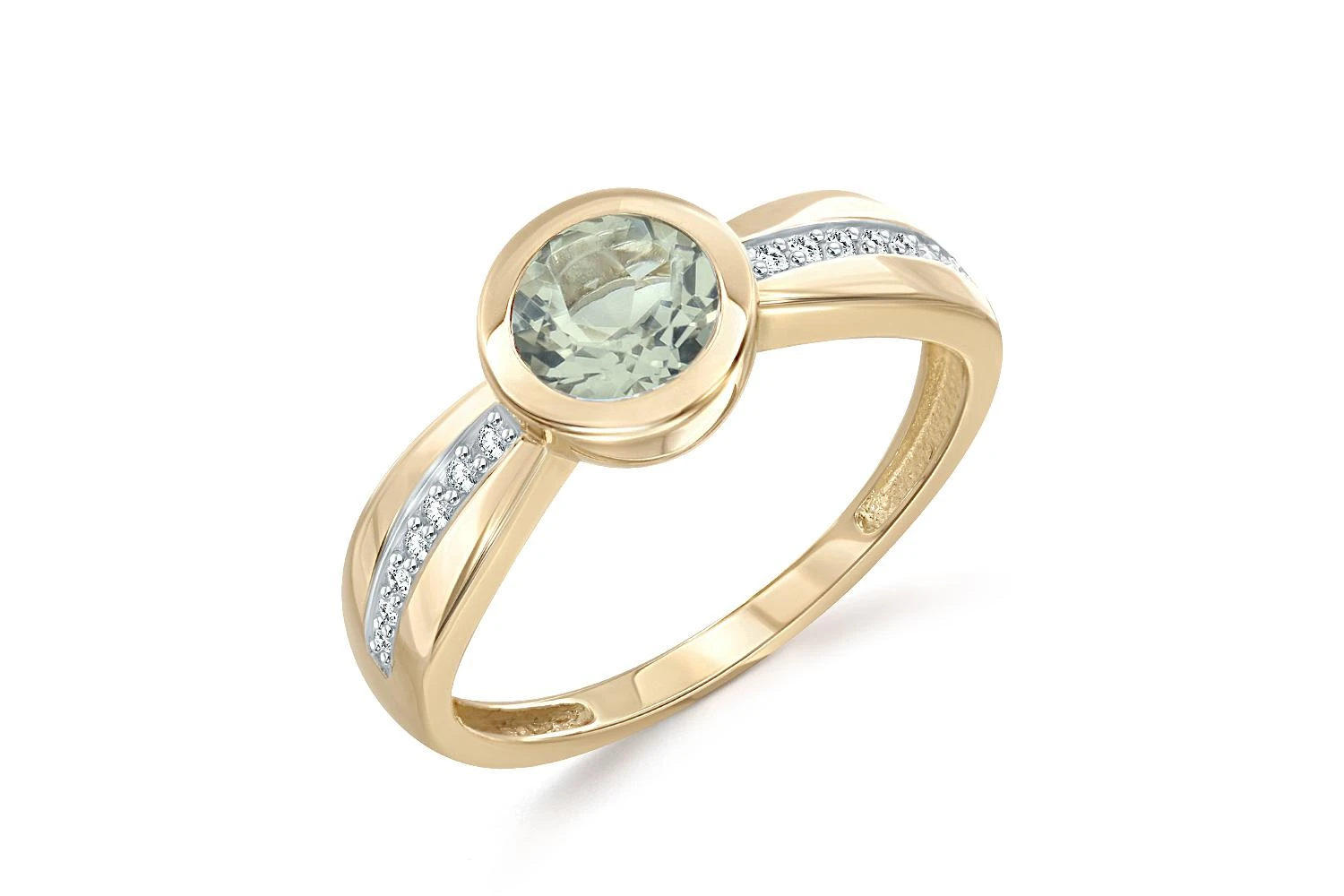 Кольцо из жёлтого золота с аметистом и 14 фианитами