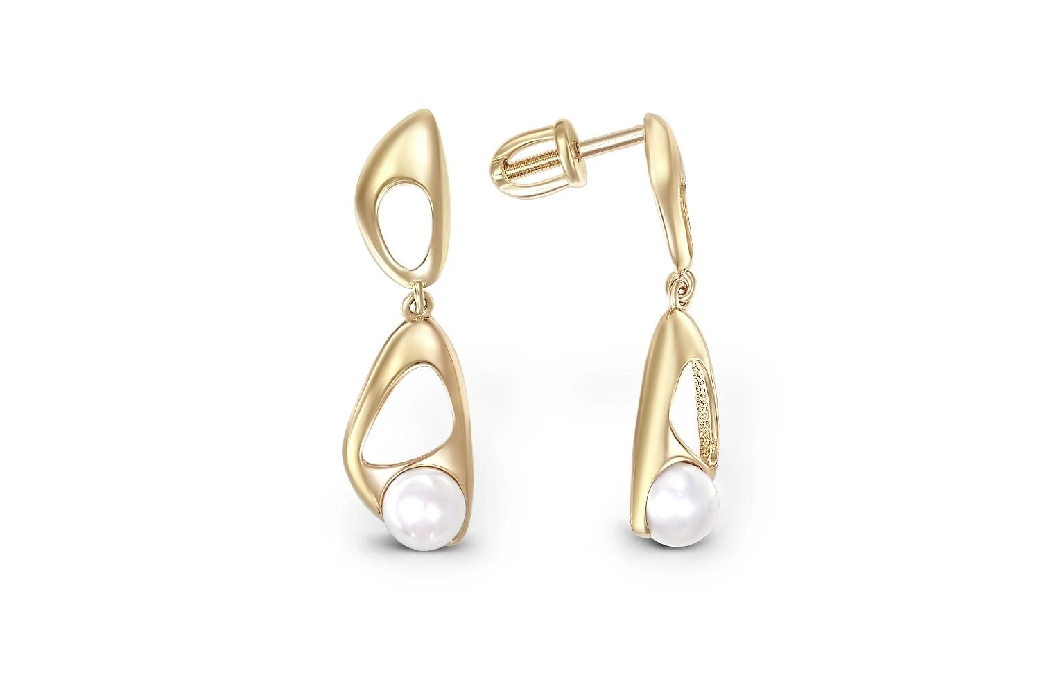 Серьги-пусеты из жёлтого золота с 2 жемчужинами