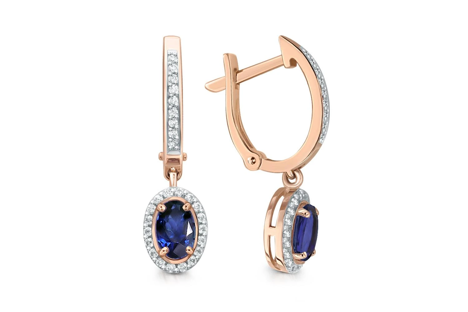 Серьги из красного золота с 2 сапфирами и 54 бриллиантами