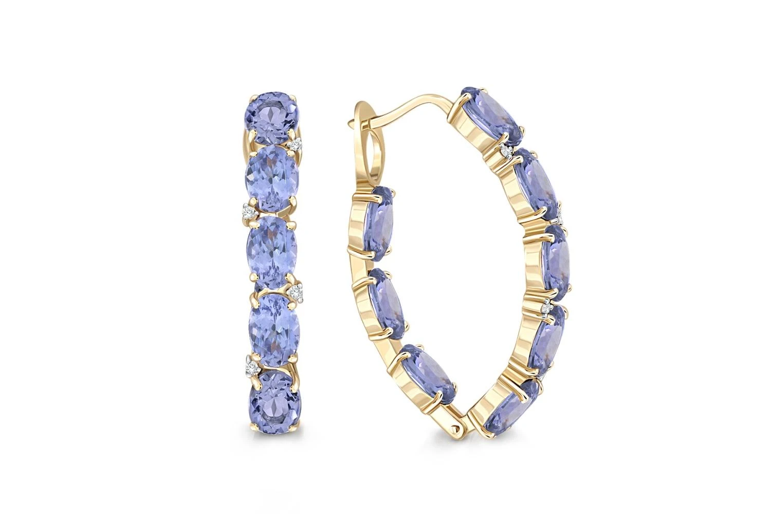 Серьги из жёлтого золота с 16 танзанитами и 8 фианитами