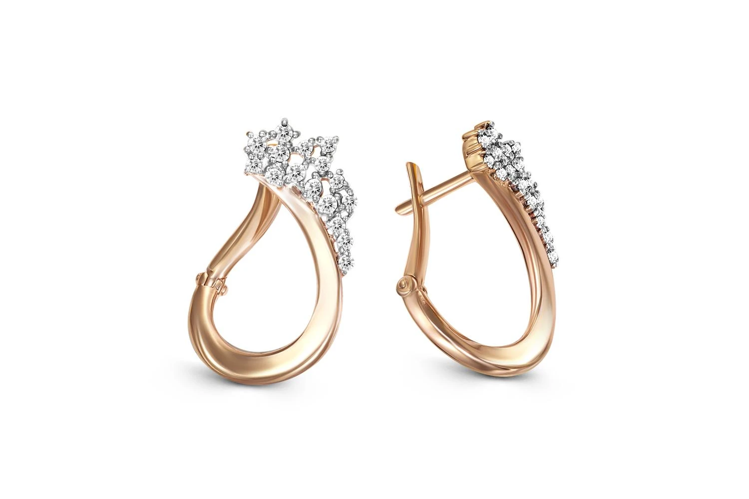 Серьги из красного золота с 32 фианитами