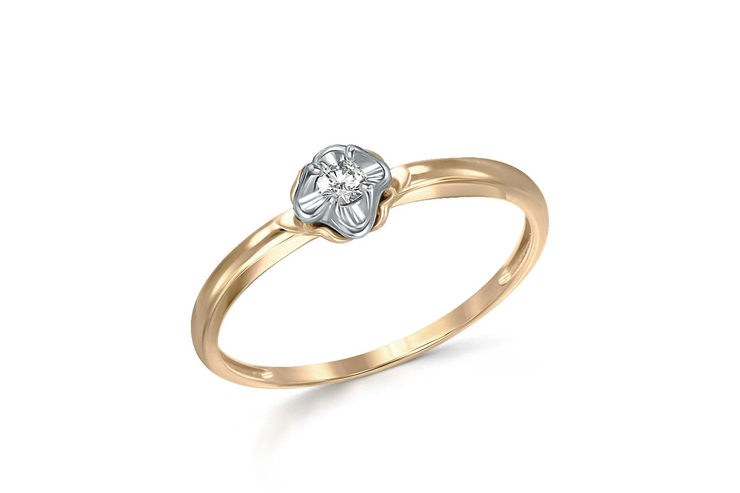 Кольцо Цветок из жёлтого золота с бриллиантом