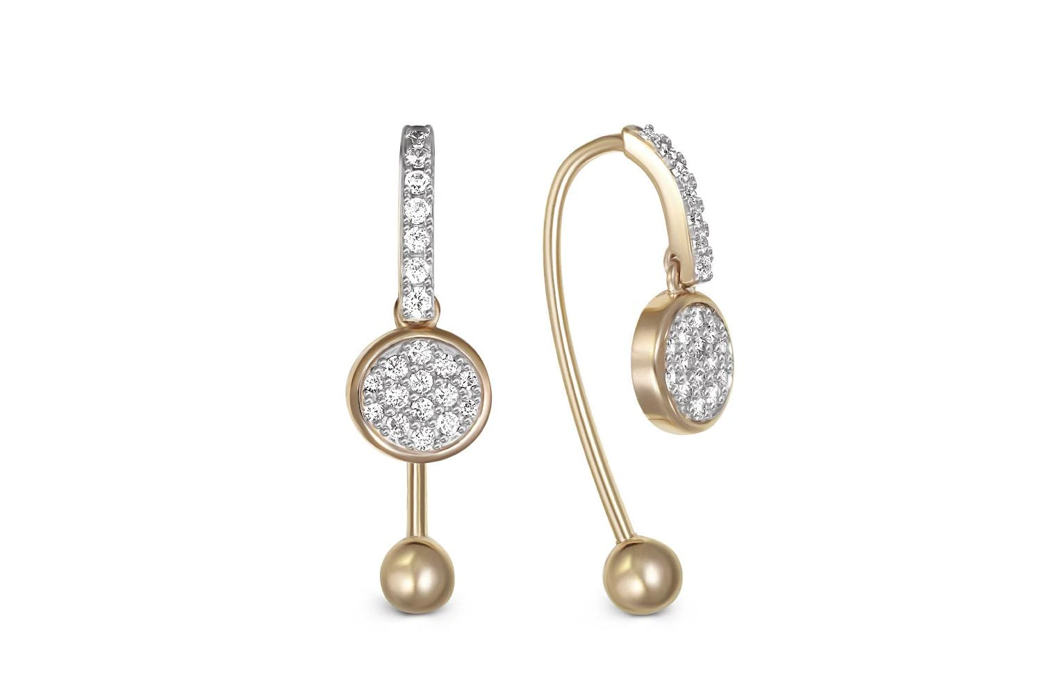 Серьги из жёлтого золота с 42 фианитами
