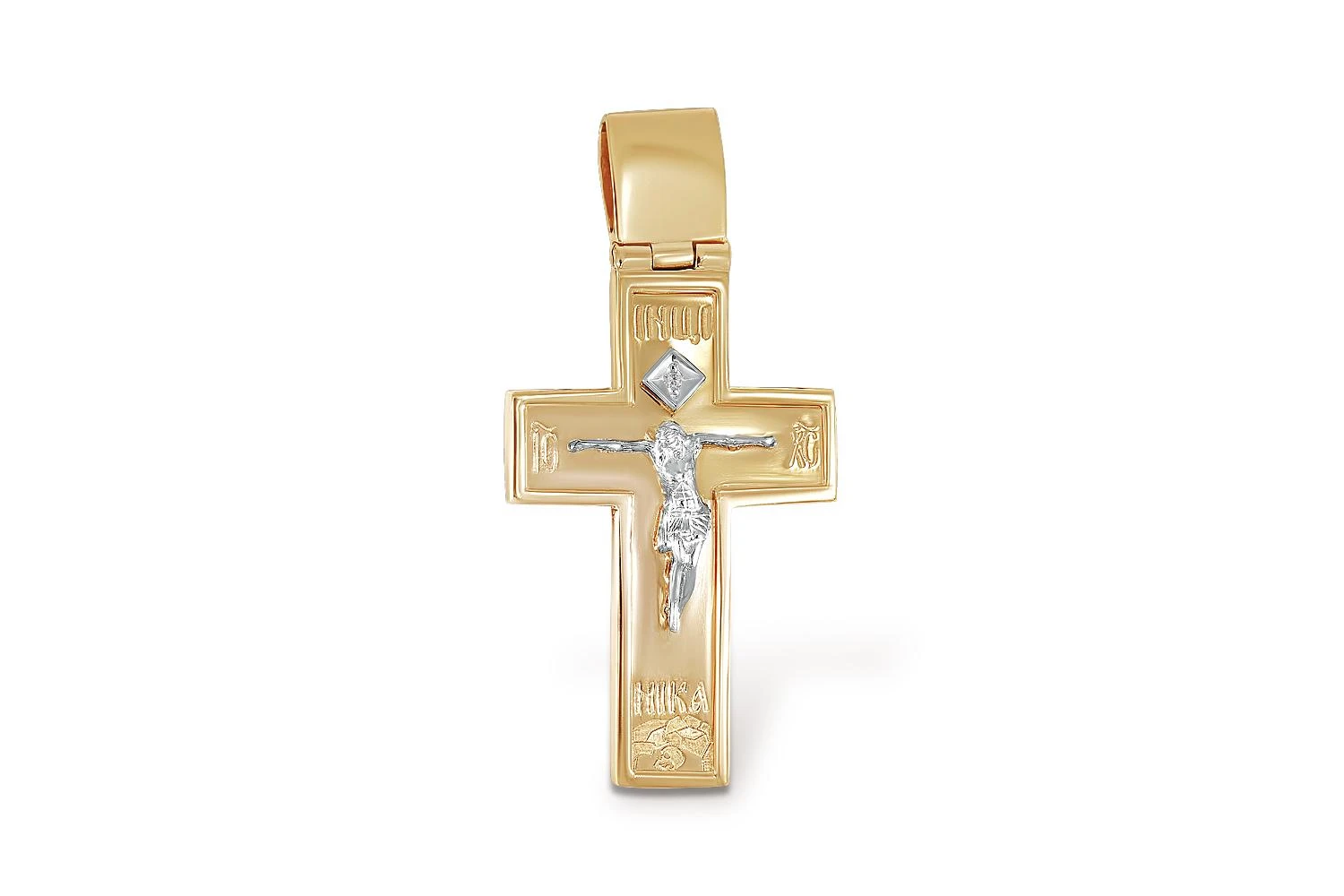 Крест из жёлтого золота с фианитом