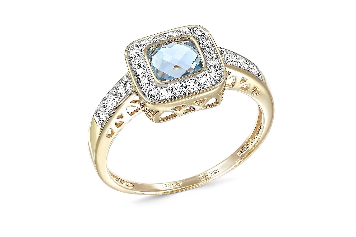 Кольцо из жёлтого золота с топазом sky и 24 фианитами