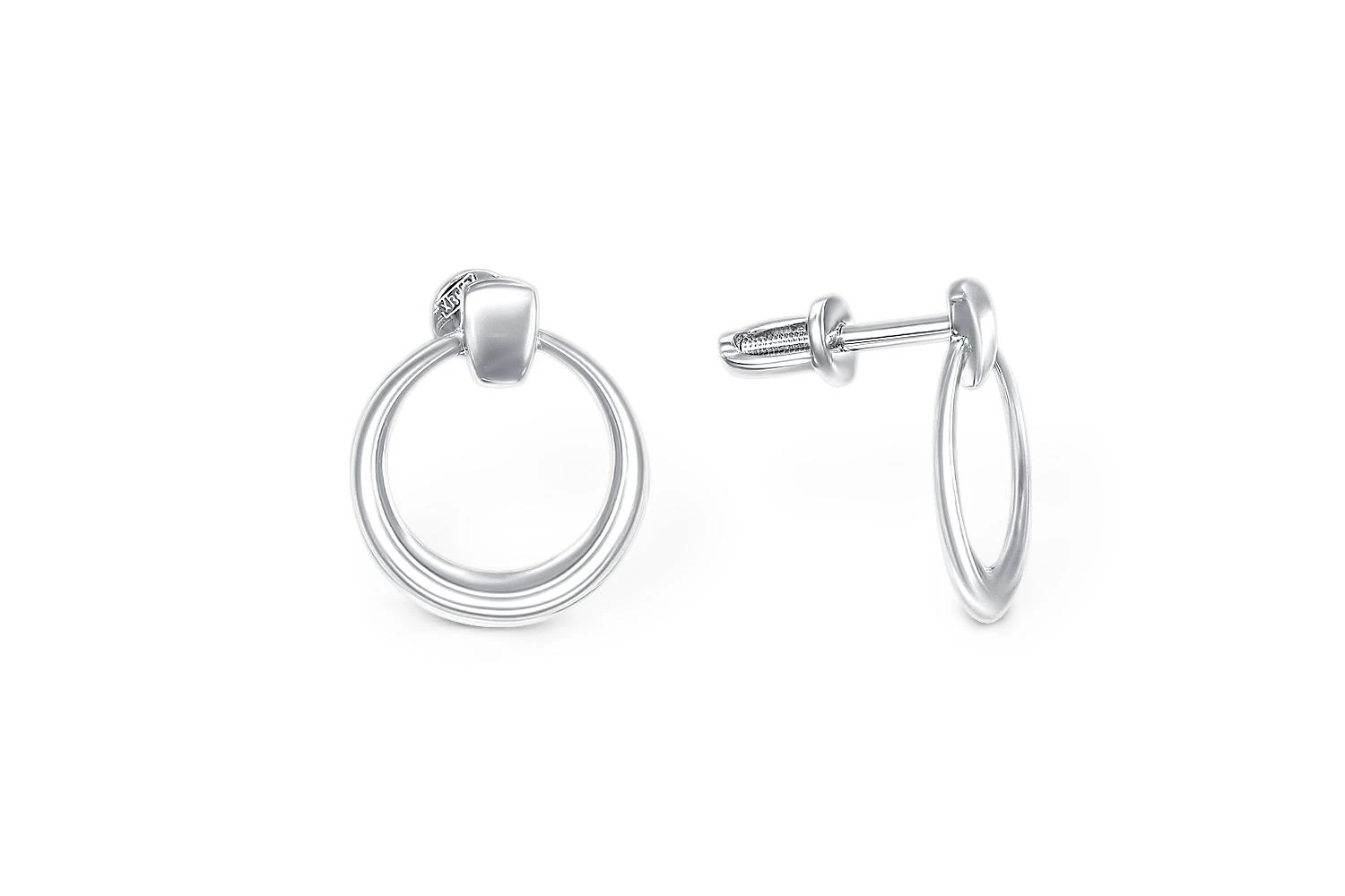 Серьги-пусеты Круги из белого золота без вставок