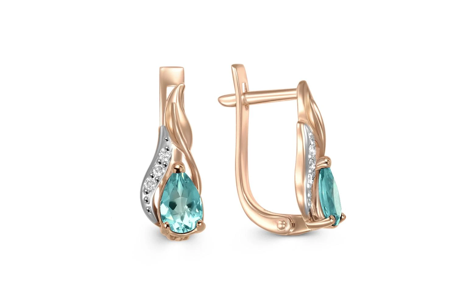 Серьги из красного золота с 2 ситаллами и 6 фианитами