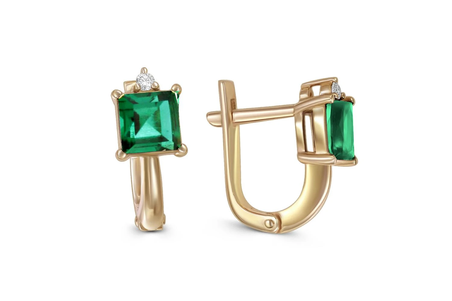 Серьги из жёлтого золота с 2 изумрудами и 2 бриллиантами