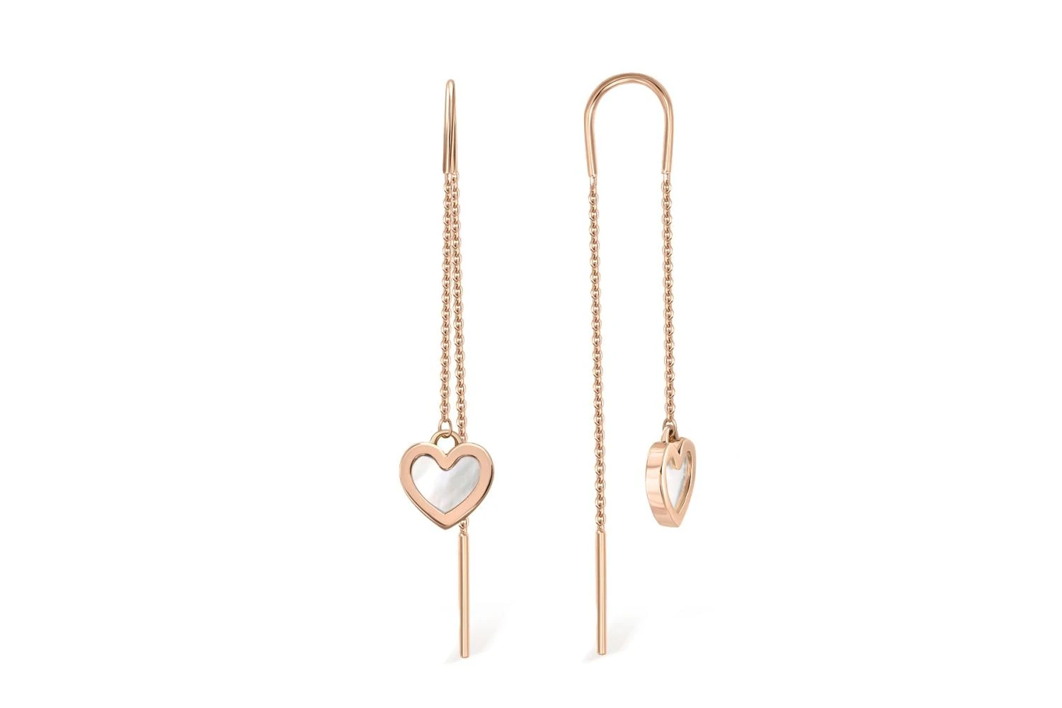 Серьги-продёвки Сердца из красного золота с перламутром