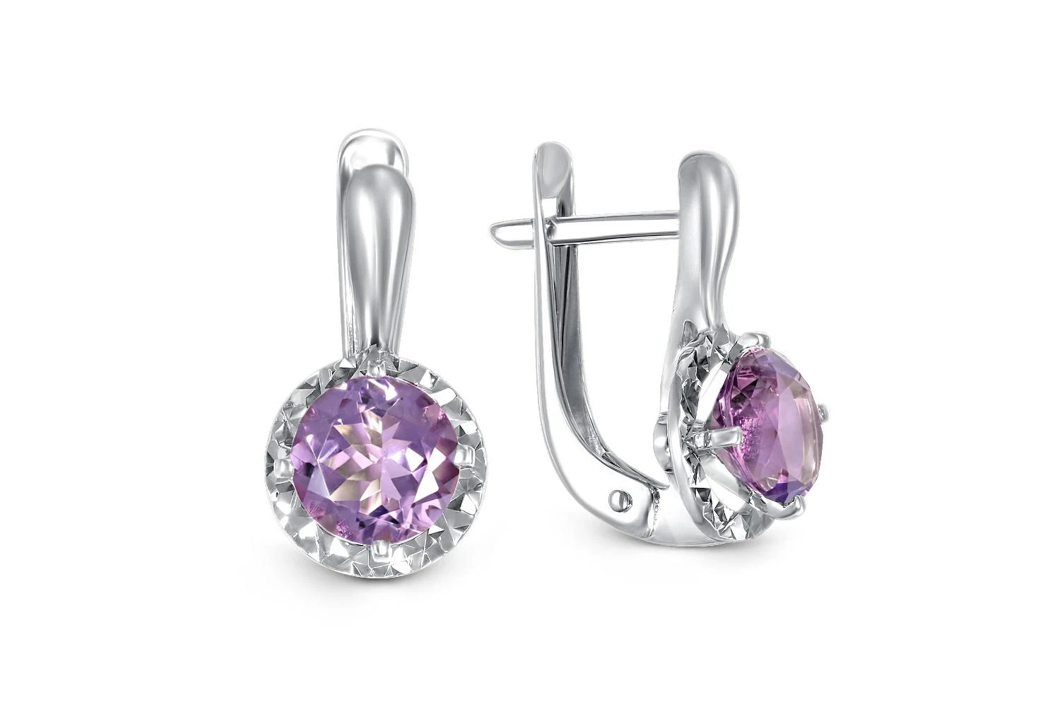 Серьги из белого золота с 2 аметистами