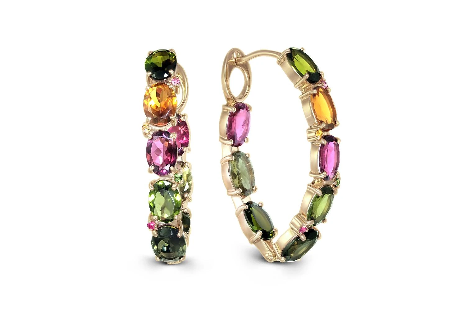 Серьги из жёлтого золота с 24 турмалинами