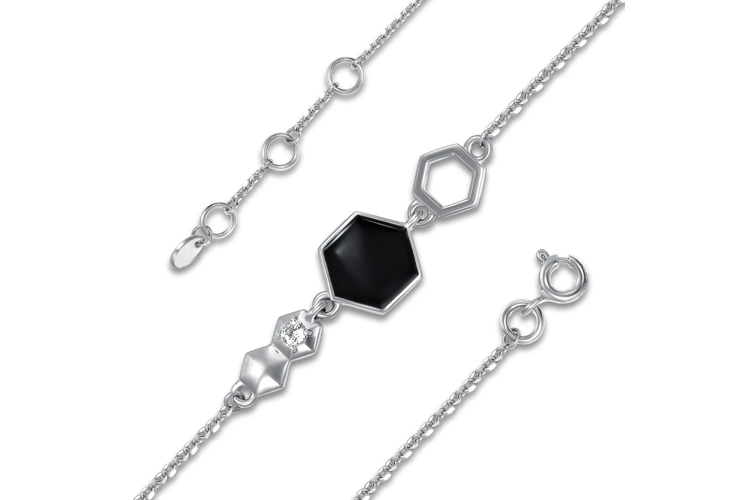 Браслет с шестиугольником из белого золота с фианитом