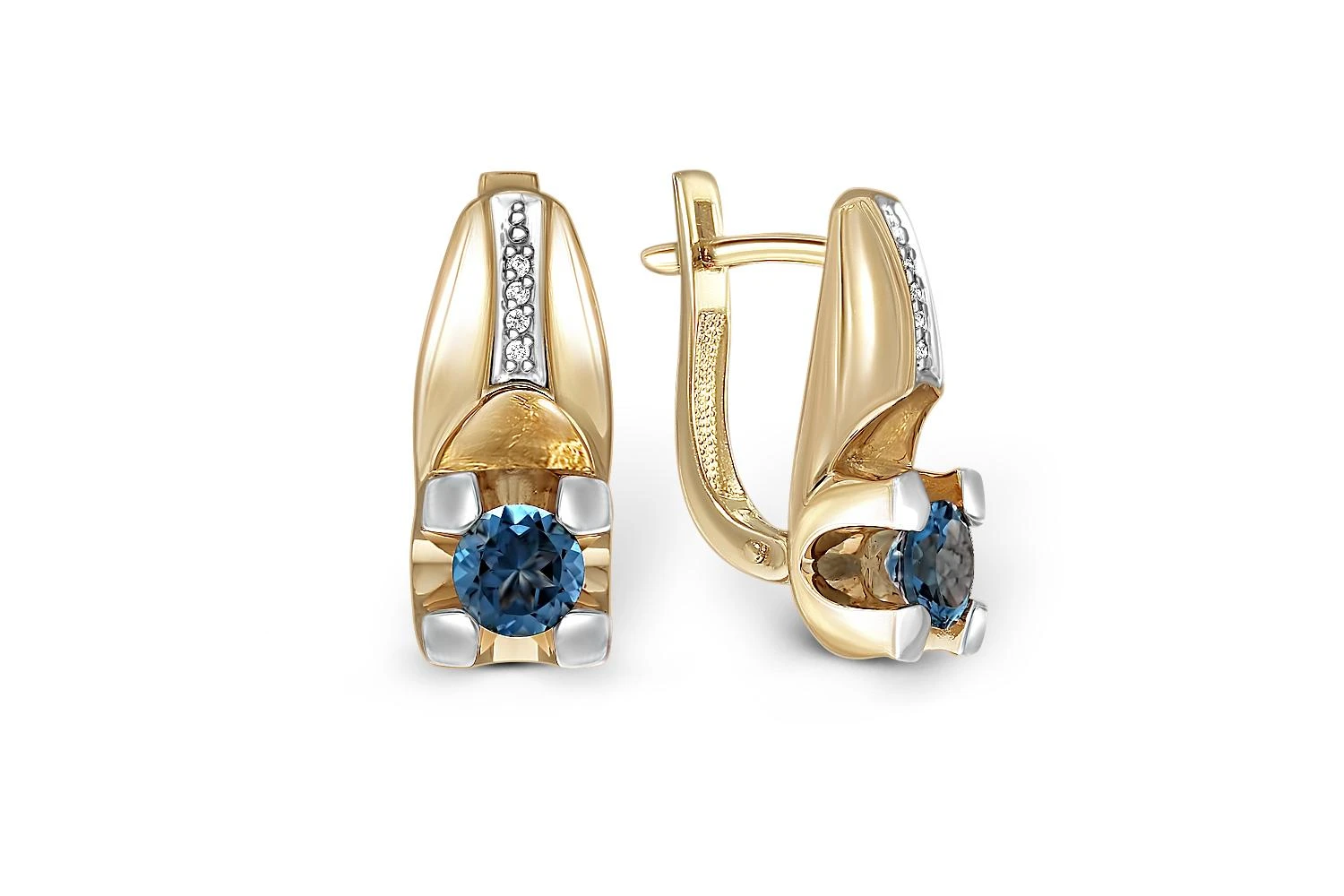 Серьги из жёлтого золота с 2 топазами лондон и 8 фианитами