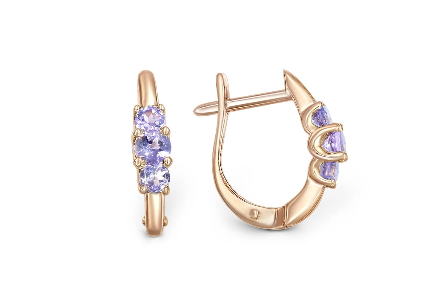 Серьги из красного золота с 6 танзанитами